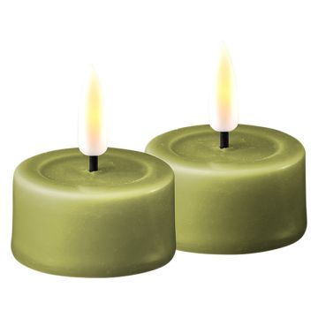 Led waxinelicht 4,1 x 4,5 cm | Olive Green | 3D vlam | 2 stuks | Deluxe HomeArt