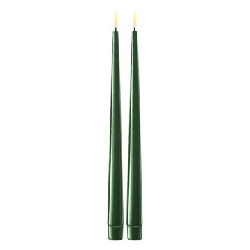 Led dinerkaars 28 cm | Dark Green | 3D vlam | Shiny | 2 stuks | Deluxe HomeArt