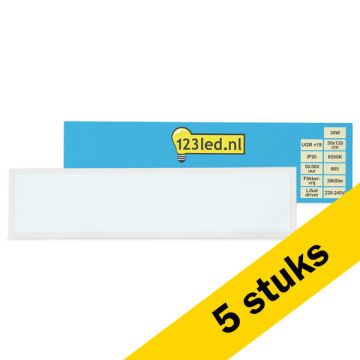 Aanbieding: 5x Led paneel 30x120 cm | 6500K | Koud Wit (865) | UGR 19 | 3900 lumen | 30W