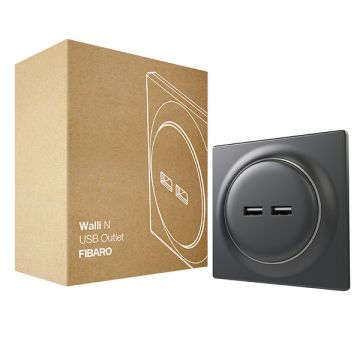 FIBARO Walli N USB Outlet | Dubbele USB aansluiting | Antraciet