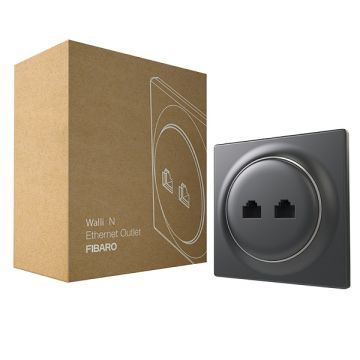 FIBARO Walli N Ethernet Outlet | Dubbele Ethernet aansluiting | Antraciet