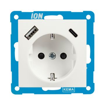 ION Industries Stopcontact met randaarde en kinderbeveiliging E1 | USB A + USB C | Alpin wit mat