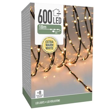 Kerstverlichting 18 meter | Extra Warm Wit | Soft Wire | Zwart | 600 lampjes