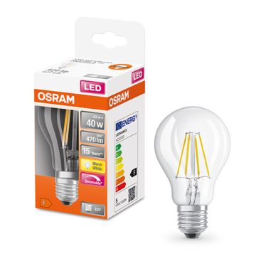 Osram LED lamp E27 | Peer A60 | Filament | 2700K | Helder | Dimbaar | 4.8W (40W)