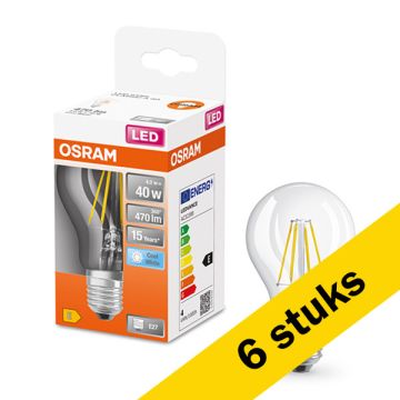 Aanbieding: 6x Osram LED lamp E27 | Peer A60 | Filament | Helder | 4000K | 4W (40W)