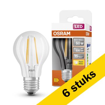 Aanbieding: 6x Osram LED lamp E27 | Peer A60 | Filament | Helder | 2700K | 6.5W (60W)