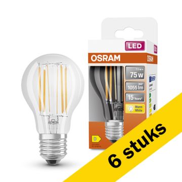 Aanbieding: 6x Osram LED lamp E27 | Peer A60 | Filament | Helder | 2700K | 7.5W (75W)