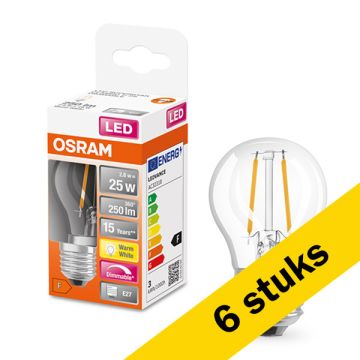 Aanbieding: 6x Osram LED lamp E27 | Kogel P45 | Filament | Helder | 2700K | Dimbaar | 2.8W (25W)