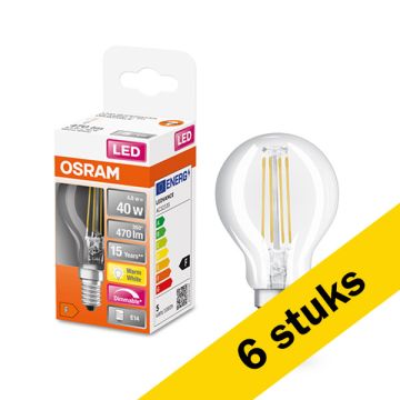 Aanbieding: 6x Osram LED lamp E14 | Kogel P45 | Filament | Helder | 2700K | Dimbaar | 4.8W (40W)