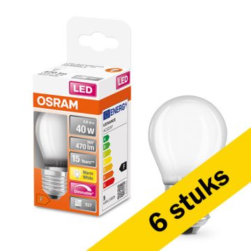 Aanbieding: 6x Osram LED lamp E27 | Kogel P45 | Mat | 2700K | Dimbaar | 4.8W (40W)