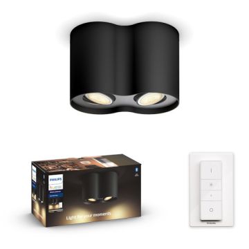 Philips Hue Pillar opbouwspot zwart | White Ambiance | 2 spots | incl. dimmer switch