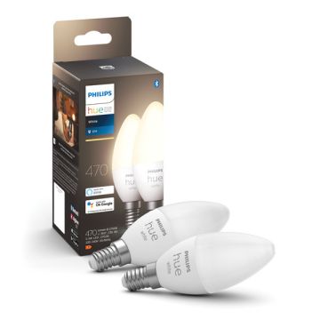 Philips Hue Kaarslamp E14 | White | 470 lumen | 5.5W | 2 stuks