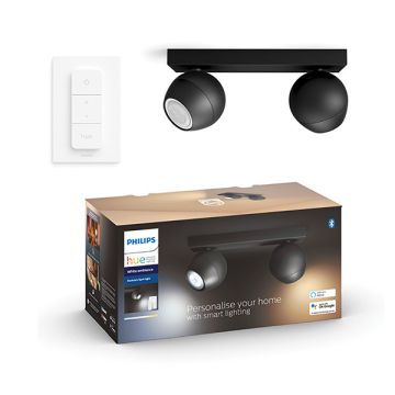 Philips Hue Buckram Opbouwspot | Zwart | 2 spots | White Ambiance | incl. dimmer switch