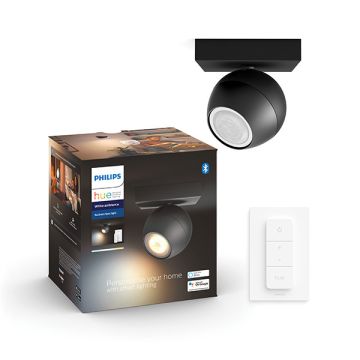 Philips Hue Buckram Opbouwspot | Zwart | 1 spot | White Ambiance | incl. dimmer switch