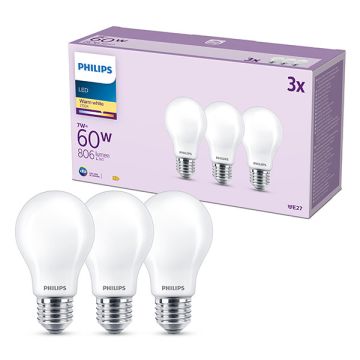 Philips LED lamp E27 | Peer A60 | Mat | 2700K | 7W (60W) | 3 stuks