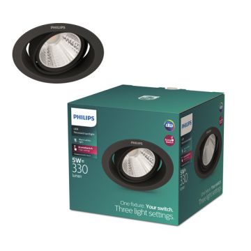 Philips Pomeron Inbouwspot | SceneSwitch | 2700K | IP20 | Zwart | 5W | 1 stuk