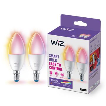 WiZ Smart lamp E14 | Kaars C37 | Mat | RGB + 2200-6500K | 4.9W (40W) 2 stuks