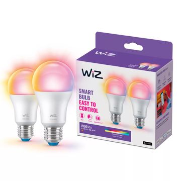 WiZ Smart lamp E27 | Peer A60 | Mat | RGB + 2200-6500K | 8.5W (60W) 2 stuks