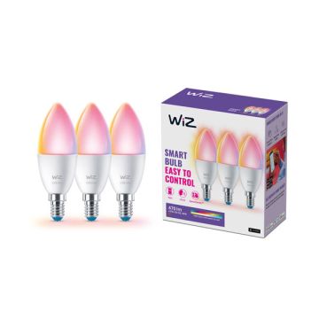 WiZ Smart lamp E14 | Kaars C37 | Mat | RGB + 2200-6500K | 4.9W (40W) 3 stuks