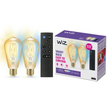 WiZ Starterkit E27 | Edison ST64 | 2000-5000K | 2 lampen en 1 afstandsbediening | 7W (50W)