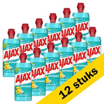 Aanbieding: Ajax allesreiniger Mediterranean - Lagoon Flowers (12 flessen van 1 liter)