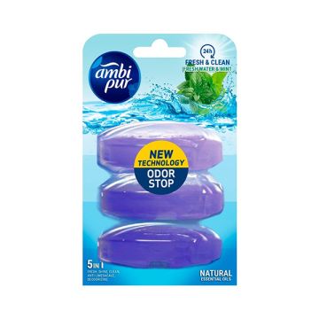 Ambi Pur vloeibaar toiletblok Fresh Water & Mint navulling (3x 55 ml)