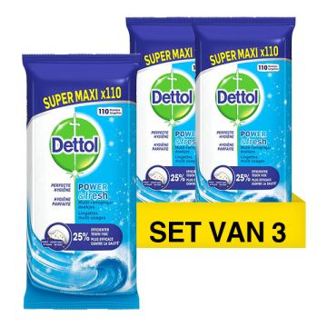 Aanbieding: 3x Dettol Power & Fresh Reinigingsdoekjes Oceaan (110 doekjes)