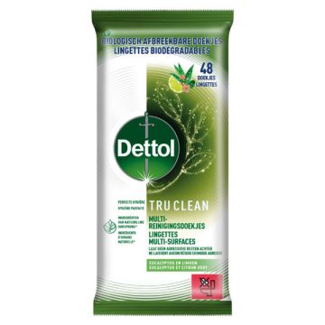 Dettol Reinigingsdoekjes Bio Afbreekbaar Tru Clean Eucalyptus & Lime (48 doekjes)