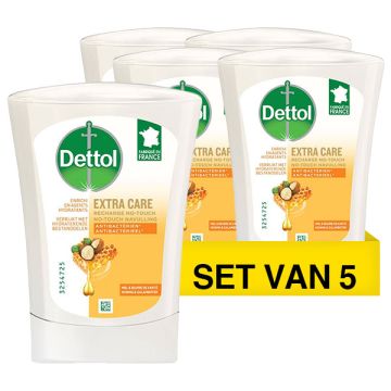 Aanbieding: 5x Dettol Handzeep No-Touch Extra Care Honing & Galamboter Navulling (250 ml)