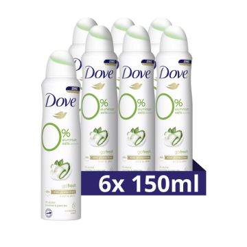 Aanbieding: Dove Deodorant Spray Cucumber & Green Tea 0% (6 stuks - 150 ml)