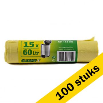 Aanbieding: 100x Vuilniszakken 60 liter | 15 stuks | Geel | 123schoon