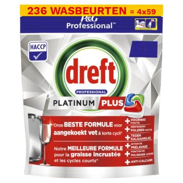 Aanbieding: Dreft Professional All-in-One Platinum+ Vaatwastabletten Regular (4 zakken - 236 vaatwas