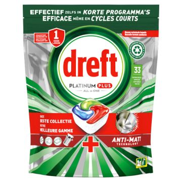 Dreft All-in-One Platinum Plus Vaatwastabletten Regular (33 vaatwasbeurten)