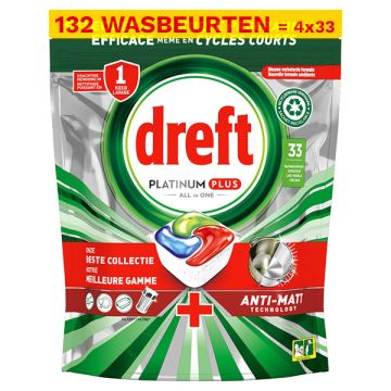 Aanbieding: Dreft All-in-One Platinum Plus Vaatwastabletten Regular (4 zakken - 132 vaatwasbeurten)