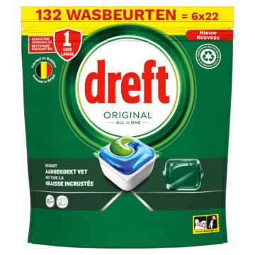 Aanbieding: Dreft All-in-One vaatwastabletten Original (6 zakken - 132 vaatwasbeurten)