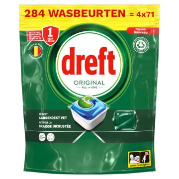 Aanbieding: Dreft All-in-One Vaatwastabletten Original (4 zakken - 284 vaatwasbeurten)