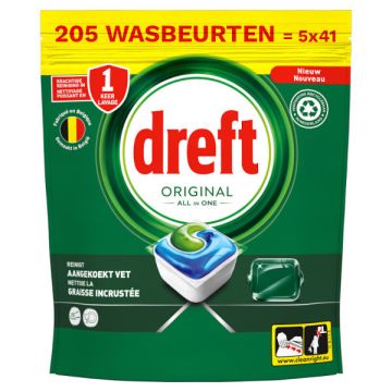 Aanbieding: Dreft All-in-One Vaatwastabletten Original (5 zakken - 205 vaatwasbeurten)