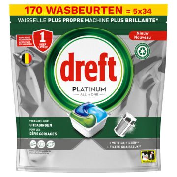 Aanbieding: Dreft All-in-One Platinum Vaatwastabletten Original (5 zakken - 170 vaatwasbeurten)