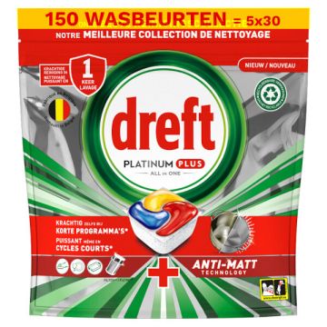 Aanbieding: Dreft All-in-One Platinum Plus Vaatwastabletten Lemon (5 zakken - 150 vaatwasbeurten)