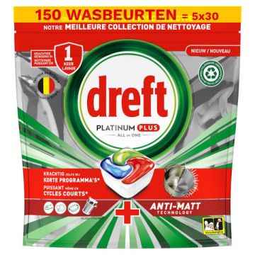 Aanbieding: Dreft All-in-One Platinum Plus Vaatwastabletten Original (5 zakken - 150 vaatwasbeurten)