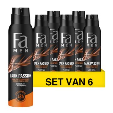 Aanbieding: Fa Men Deodorant Spray Dark Passion (6 flessen - 150 ml)