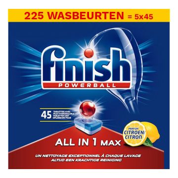 Aanbieding: Finish Powerball All-in-1-Max Vaatwastabletten Lemon (5 dozen - 225 vaatwasbeurten)