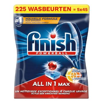 Aanbieding: Finish Powerball All-in-1-Max Vaatwastabletten Regular (5 zakken - 225 vaatwasbeurten)