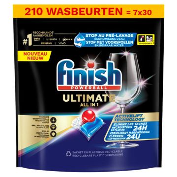 Aanbieding: Finish Powerball Ultimate All-in-1 Vaatwastabletten Regular (7 zakken - 210 vaatwasbeurt