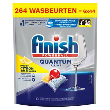 Aanbieding: Finish Quantum All-In-1 Vaatwastabletten Lemon (6 zakken - 264 vaatwastabletten)