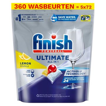 Aanbieding: Finish Quantum All-in-1 Vaatwastabletten Lemon (5 zakken - 360 vaatwastabletten)