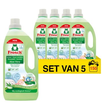 Aanbieding: Frosch Vloeibaar Wasmiddel Sensitive Aloe Vera 1,5 Liter (5 flessen - 150 wasbeurten)