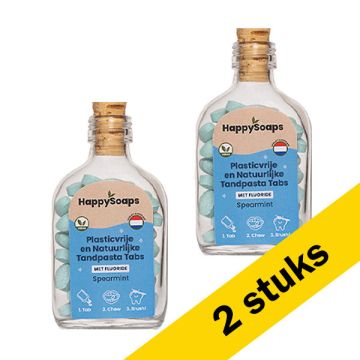 HappySoaps Tandpasta Tabs | Spearmint | Met fluoride (2 flessen - 124 tabs)