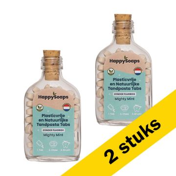 HappySoaps Tandpasta Tabs | Mighty mint | Zonder fluoride (2 flessen - 124 tabs)