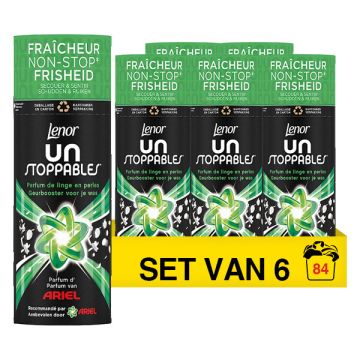 Aanbieding: Lenor Unstoppables Geurbooster Geurparels Ariel 165 gram (6 flessen - 84 wasbeurten)